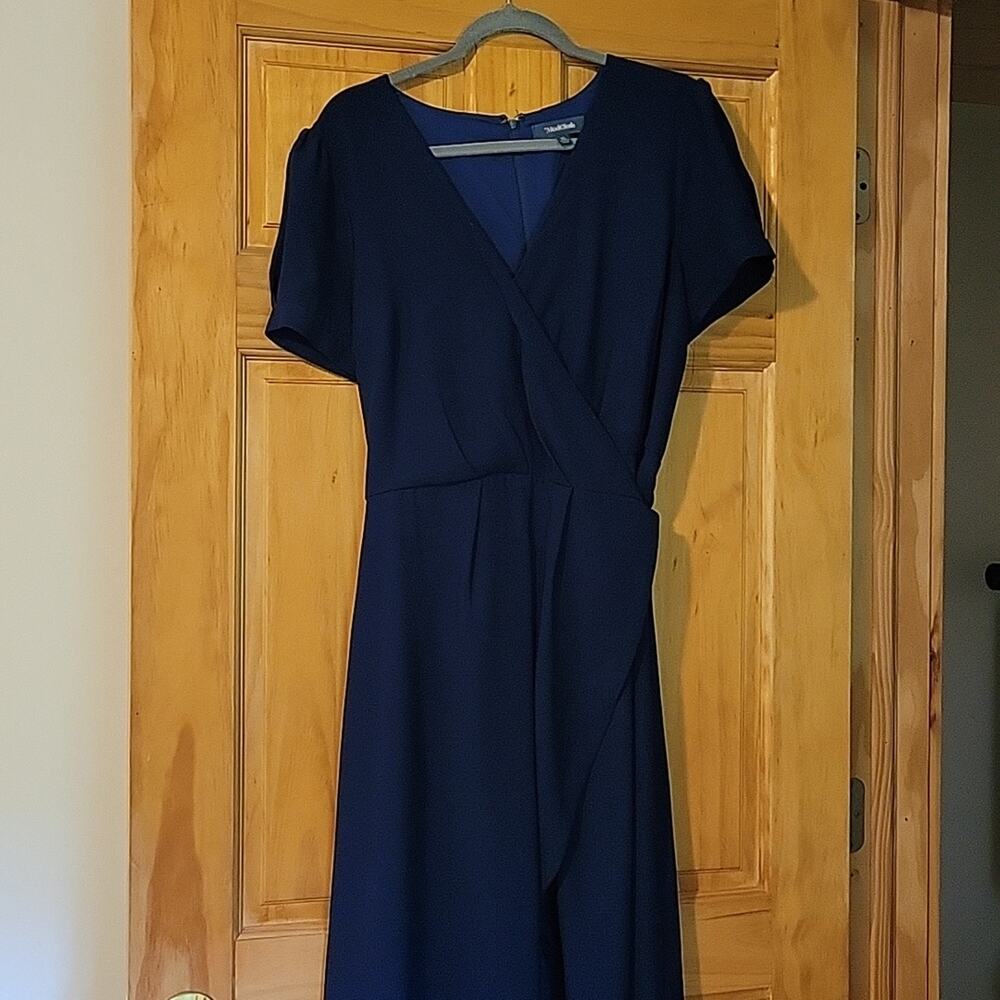 ModCloth Poetic Presence Faux Wrap Dress XL Blue Fit & Flare Tie Waist